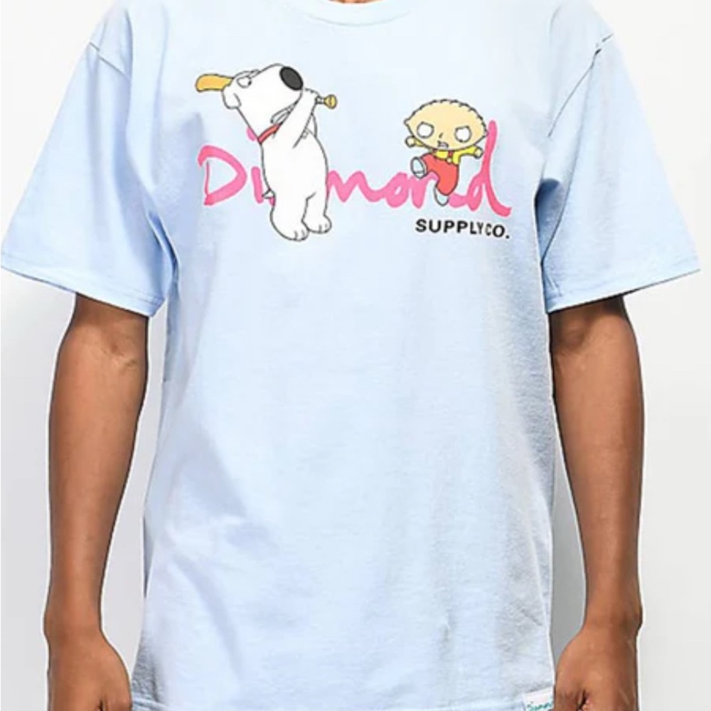 Large Diamond Supply Co. Light Blue Cartoon Graphic Tee in EUC